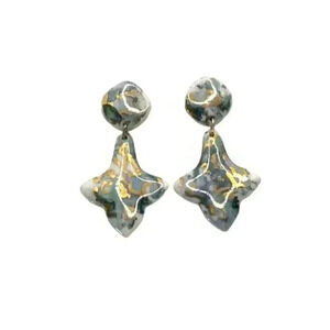 Clay dangle earrings- white with gold and blue marks